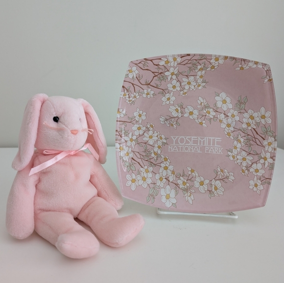 Yosemite National Park Glass Plate Dish Ahwahnee Dogwood Blossoms Square Pink - Picture 14 of 15